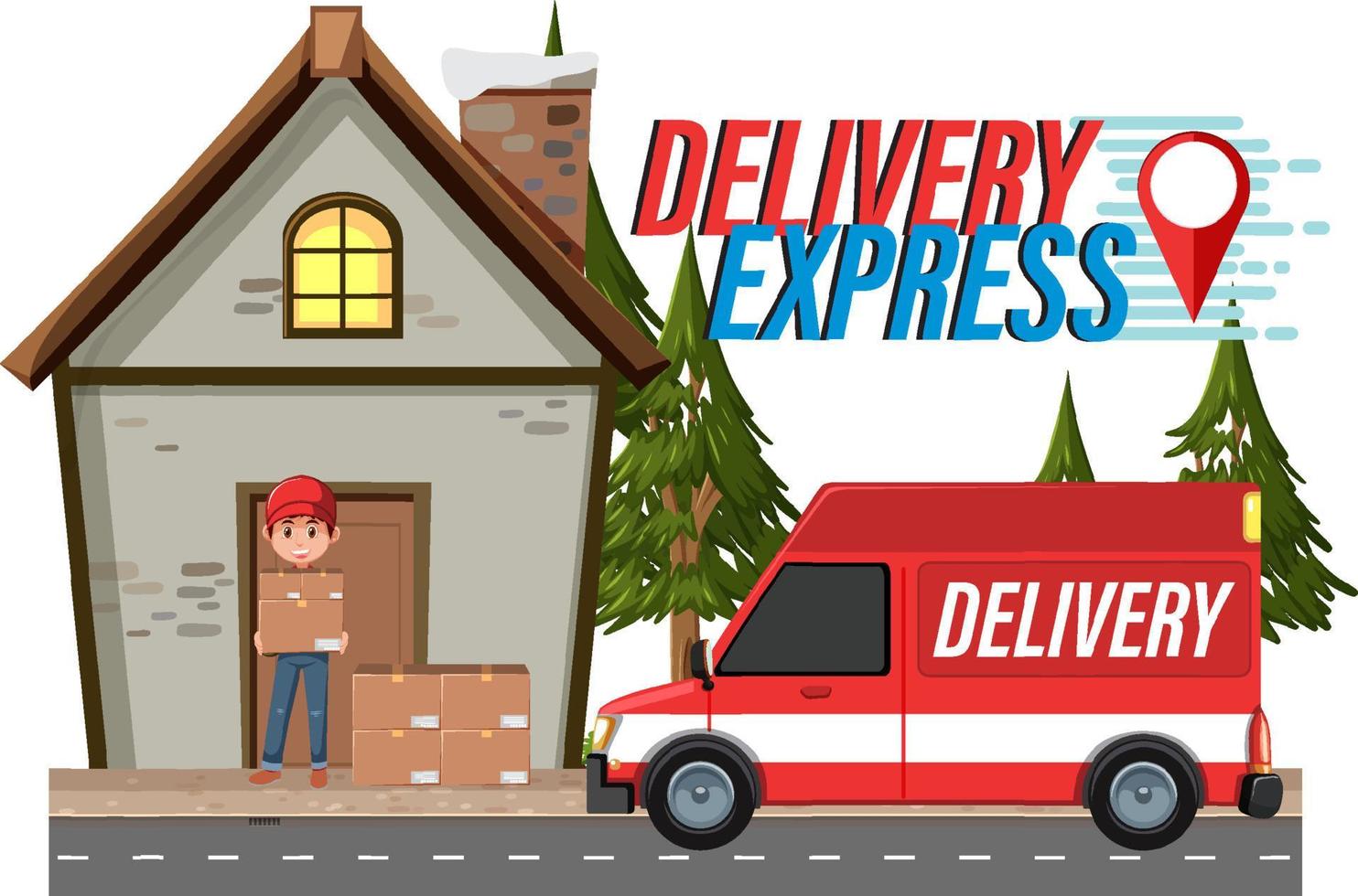 mot-symbole de livraison express avec courrier livrant des colis vecteur