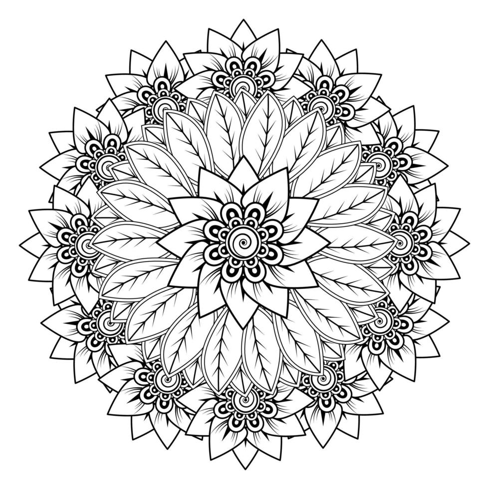 motif circulaire en forme de mandala pour henné, mehndi, tatouage, décoration. ornement décoratif dans un style oriental ethnique. page de livre de coloriage. vecteur