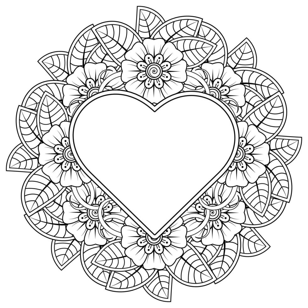 fleur de mehndi avec cadre en forme de coeur. décoration en ornement oriental ethnique, doodle. vecteur