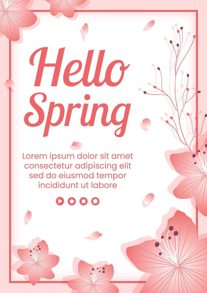 printemps avec fleur sakura fleurs modèle de flyer illustration plate modifiable de fond carré pour les médias sociaux ou la carte de voeux vecteur