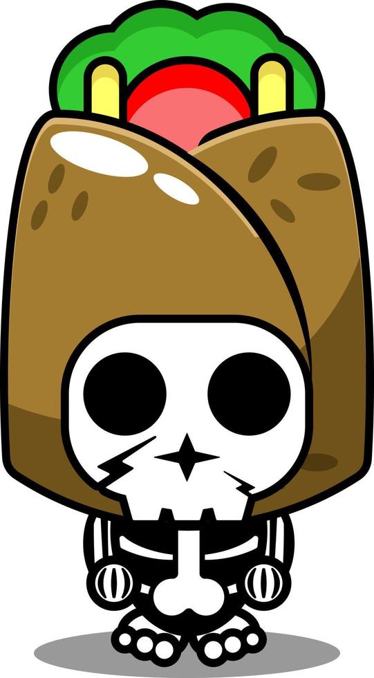 vecteur dessin animé personnage mascotte costume crâne humain mignon kebab nourriture