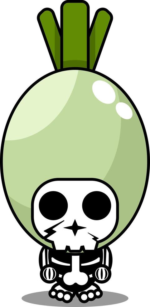 costume de mascotte de personnage de dessin animé de vecteur crâne humain légume oignon de printemps mignon