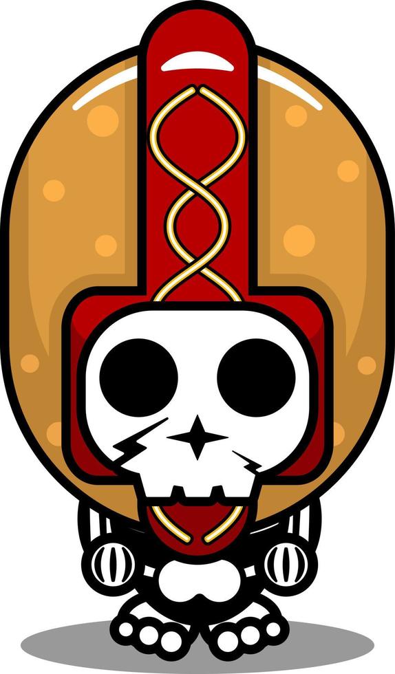 personnage de dessin animé mignon personnage de costume de mascotte de crâne humain de hot-dog vecteur