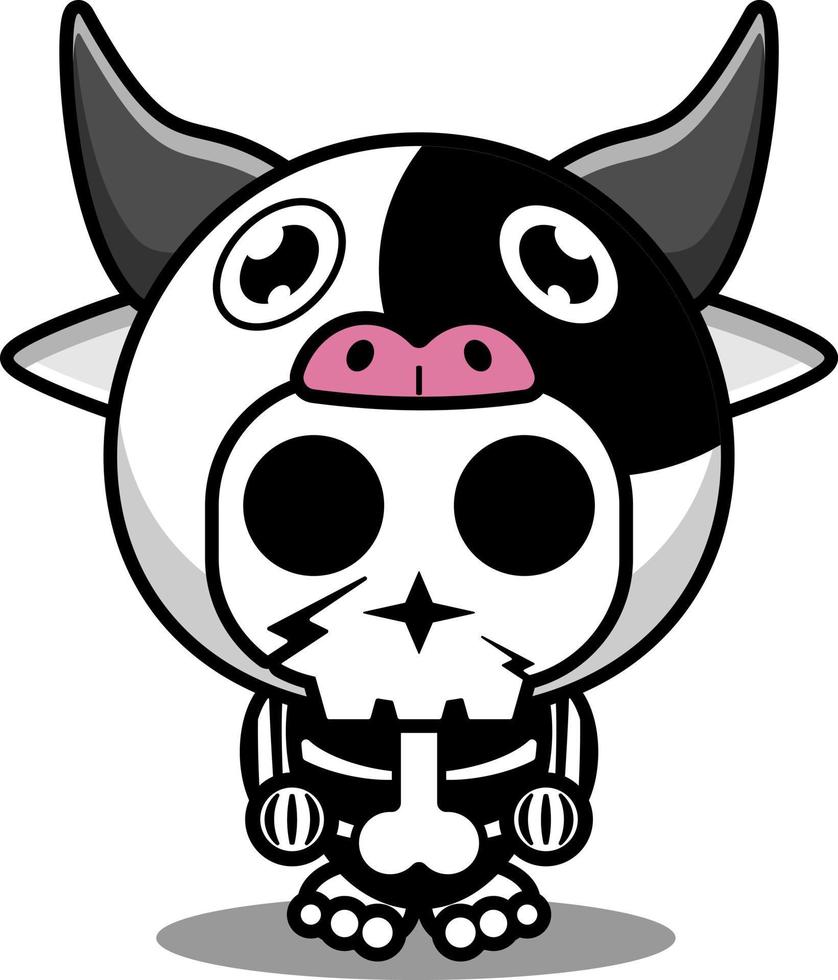 costume de mascotte de personnage de dessin animé de vecteur crâne humain animal de vache mignon