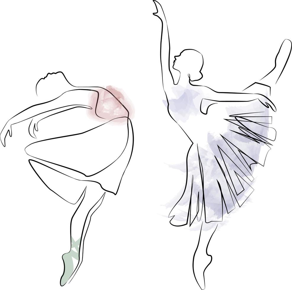 croquis d'une femme vêtue d'une robe danseuse de ballet dessin au trait art continu aquarelle icône fille vecteur