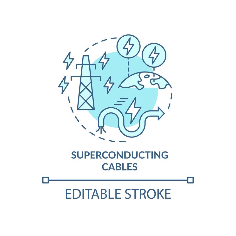 câbles supraconducteurs turquoise concept icône. illustration de ligne mince d'idée abstraite de composant de système de réseau intelligent. dessin de contour isolé. trait modifiable. roboto-medium, myriade de polices pro-gras utilisées vecteur