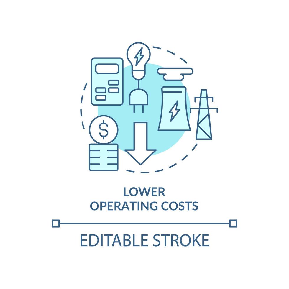 réduction des coûts d'exploitation icône de concept turquoise. les clients du réseau intelligent bénéficient de l'illustration de la ligne mince de l'idée abstraite. dessin de contour isolé. trait modifiable. roboto-medium, myriade de polices pro-gras utilisées vecteur