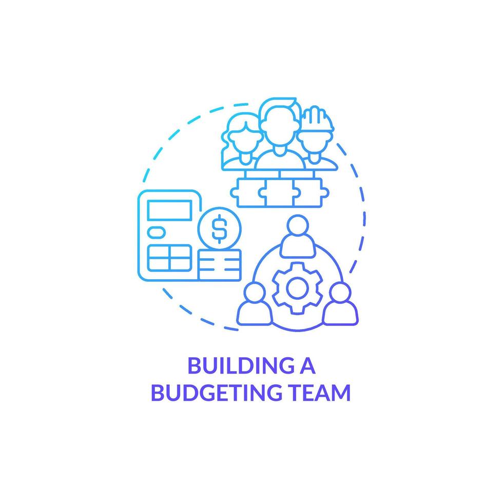 construction d'une icône de concept de dégradé bleu équipe de budgétisation. illustration de la ligne mince de l'idée abstraite du personnel de gestion du budget. dessin de contour isolé. roboto-medium, une myriade de polices pro-gras utilisées vecteur