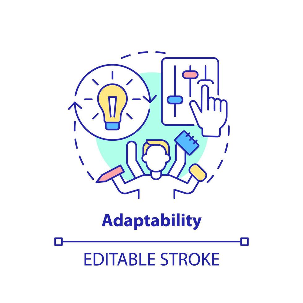 icône de concept d'adaptabilité. illustration de la ligne mince de l'idée abstraite caractéristique de l'entrepreneur social. flexibilité et capacité de transformation. dessin de couleur de contour isolé de vecteur. trait modifiable vecteur