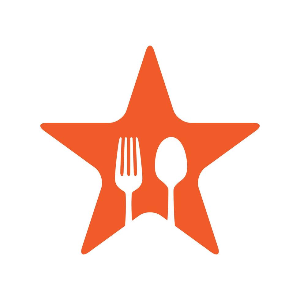 restaurant star food avec icône fourchette et cuillère création de logo moderne vecteur