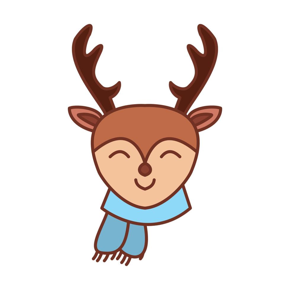 illustration de dessin animé de cerf mignon sourire et heureux avec une écharpe sur la conception du logo de la saison des neiges vecteur