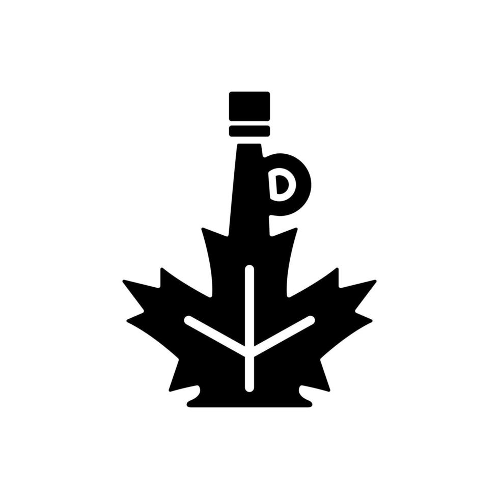 icône de glyphe noir de sirop d'érable. bouteille de sauce sucrée à base de sève d'érable. sirop pour crêpes. symbole canadien traditionnel. symbole de la silhouette sur l'espace blanc. illustration vectorielle isolée vecteur