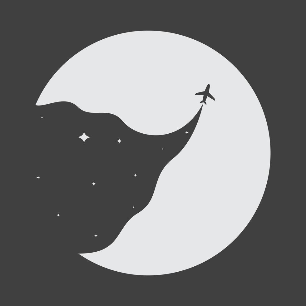avion voler sur la lune nuit noire logo symbole icône vecteur conception graphique illustration idée créative