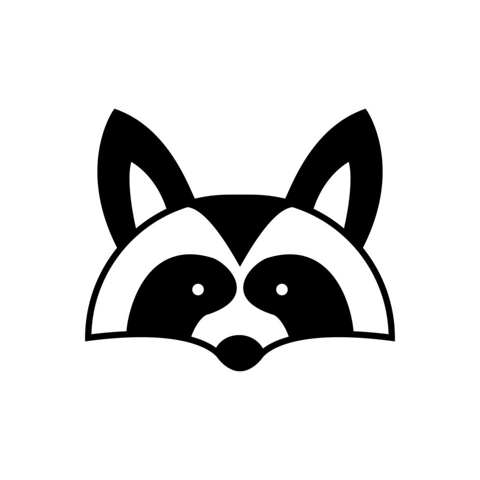 icône de conception de logo visage et queue de tête de raton laveur mignon vecteur