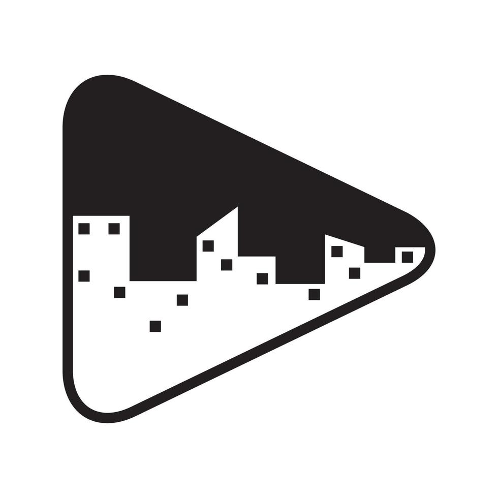 bouton de lecture avec la conception d'illustration d'icône de symbole de vecteur de logo de nuit de ville