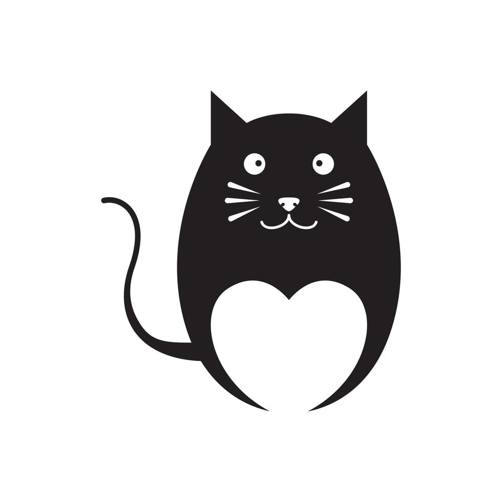 espace négatif chat noir avec amour logo symbole icône vecteur conception graphique illustration idée créative