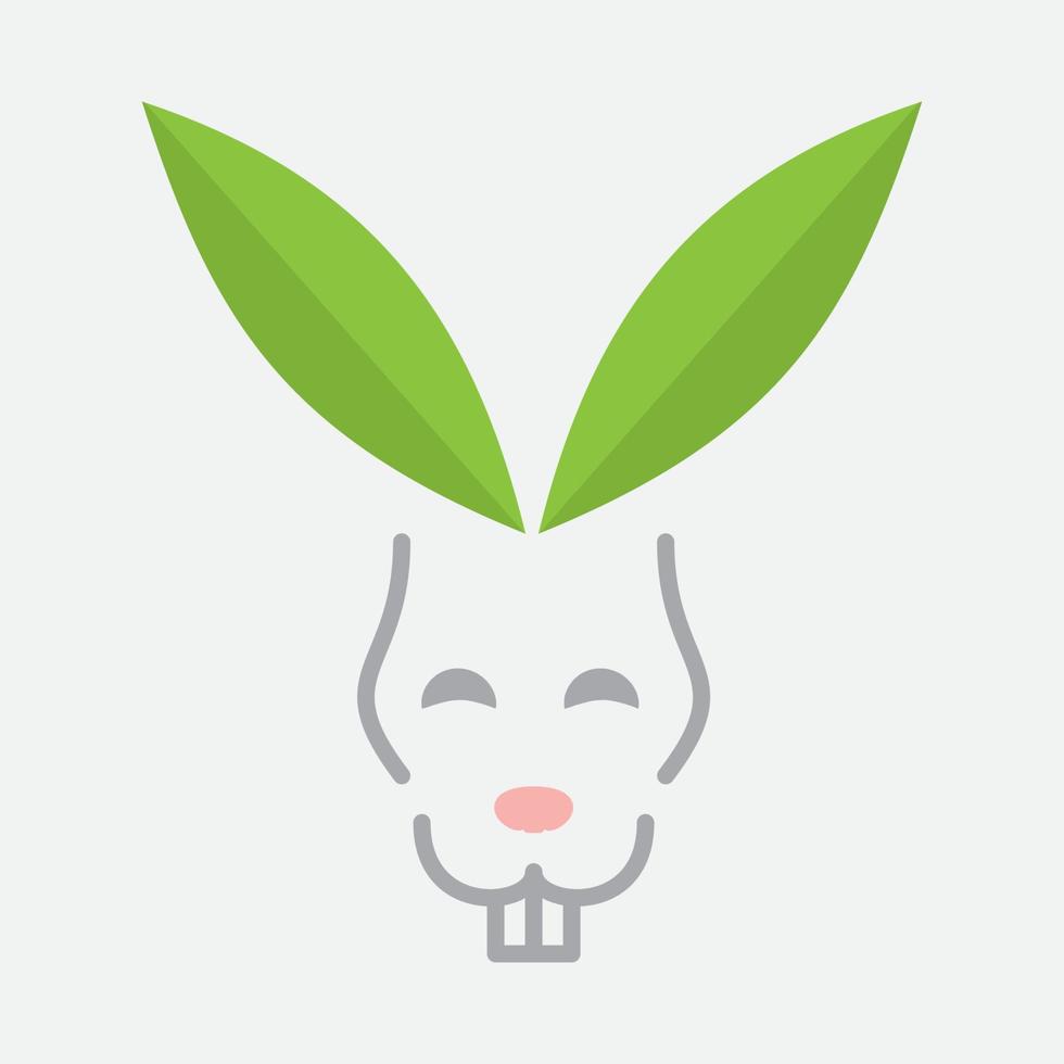 lapin avec oreille feuille verte logo design ligne vecteur