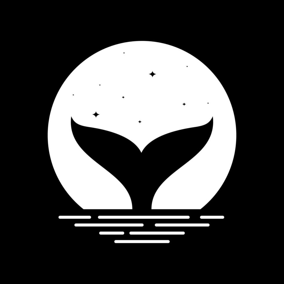 queue de baleine océanique avec lune logo symbole icône vecteur conception graphique illustration idée créative