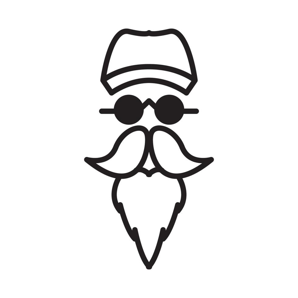 tête de dessin animé homme avec barbe et lunettes de soleil lignes logo vecteur symbole icône illustration design