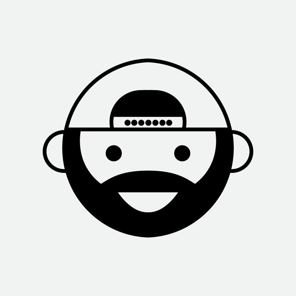 visage de jeune homme avec mascotte d'icône de conception de logo de barbe et de chapeau vecteur