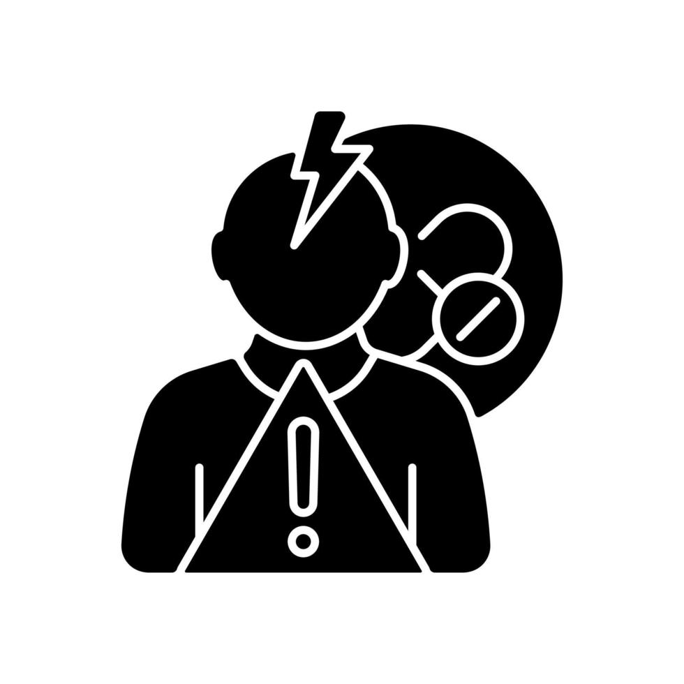 icône de glyphe noir de risque d'effets secondaires. réactions médicamenteuses expérimentales. identifier les effets indésirables chez les volontaires. tester les traitements potentiels. symbole de la silhouette sur l'espace blanc. illustration vectorielle isolée vecteur