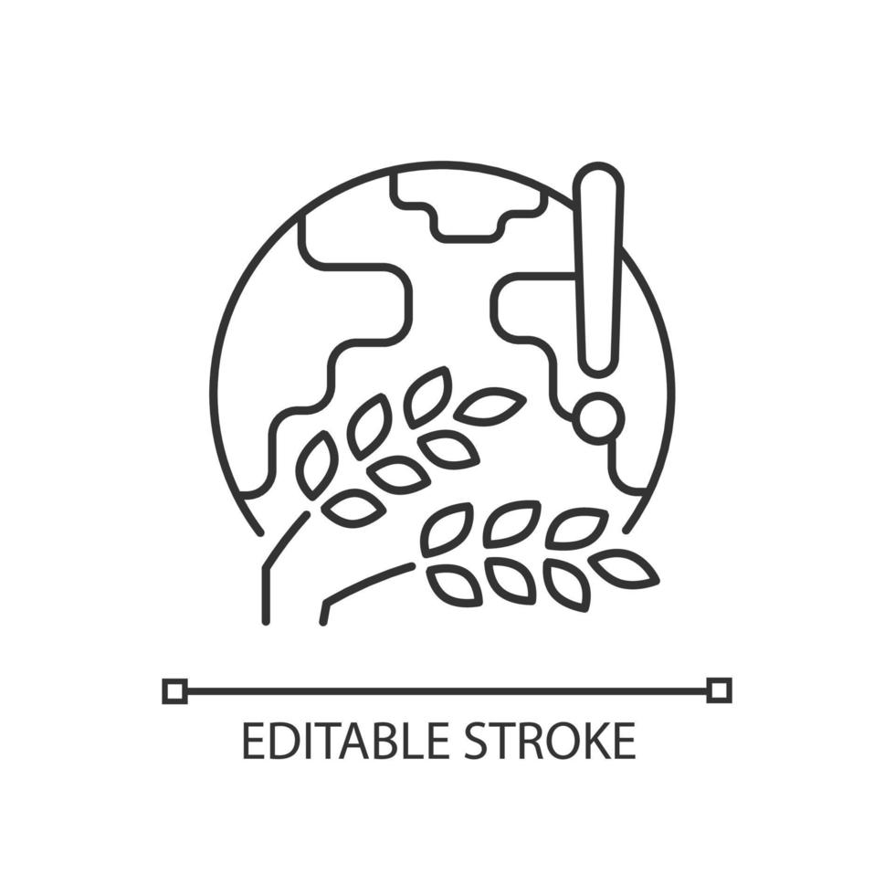 icône linéaire de flétrissement de la récolte mondiale. problème international de famine. désastre de l'humanité. illustration personnalisable en ligne mince. symbole de contour. dessin de contour isolé de vecteur. trait modifiable vecteur