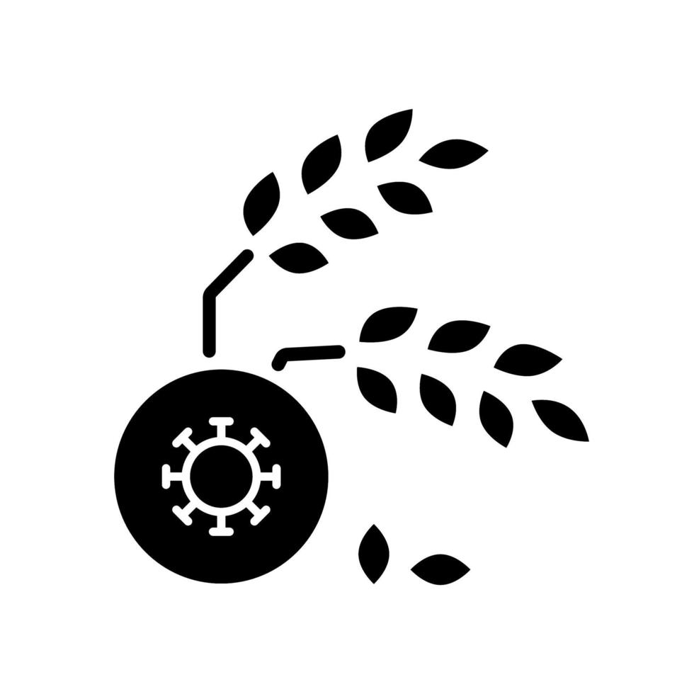 icône de glyphe noir de maladie agricole. la perte de récolte conduit à la famine. maladies et ravageurs des cultures. manque de nourriture. la sécurité alimentaire. symbole de silhouette sur un espace blanc. illustration vectorielle isolée vecteur