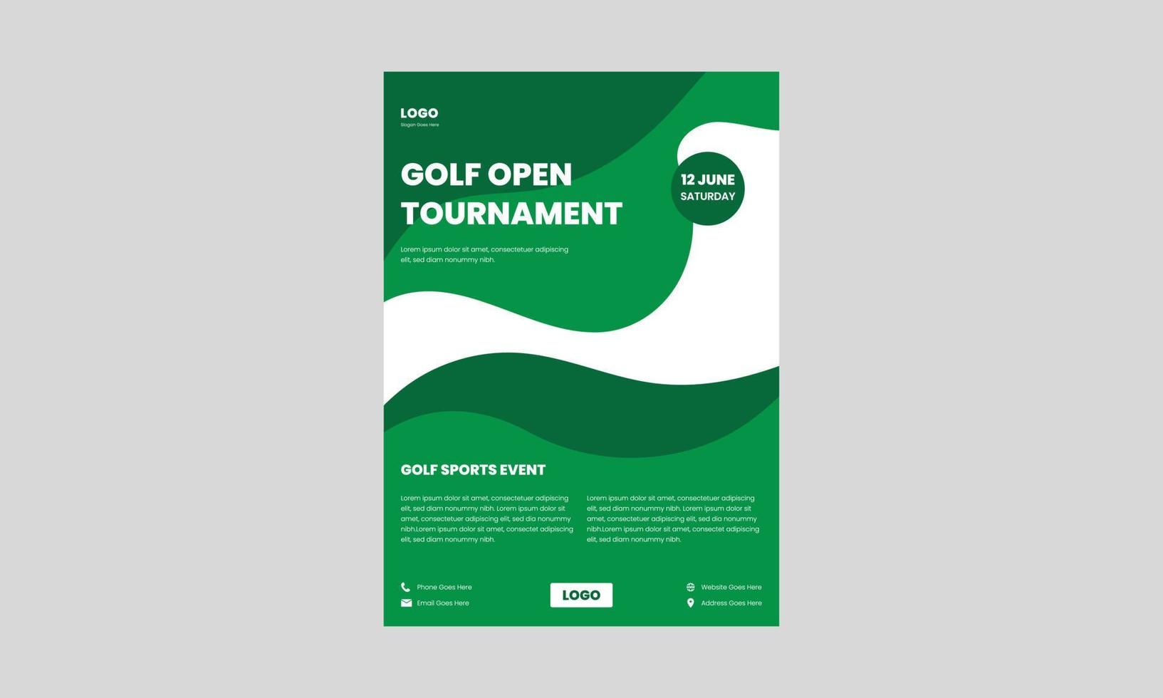 modèle de flyer de tournoi de golf. conception de flyer d'événement sportif de golf en couleur verte. vecteur