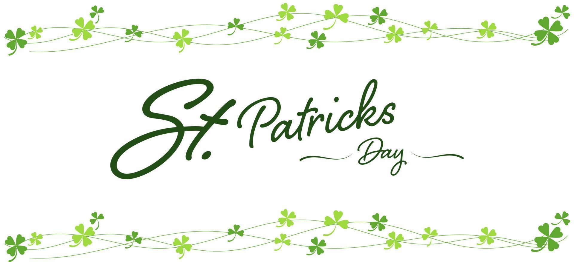 joyeuse saint patrick avec congé de trèfle ou trèfle vert sur fond blanc pour la bannière, le site Web du logo et la carte. fête et festival irlandais. vecteur