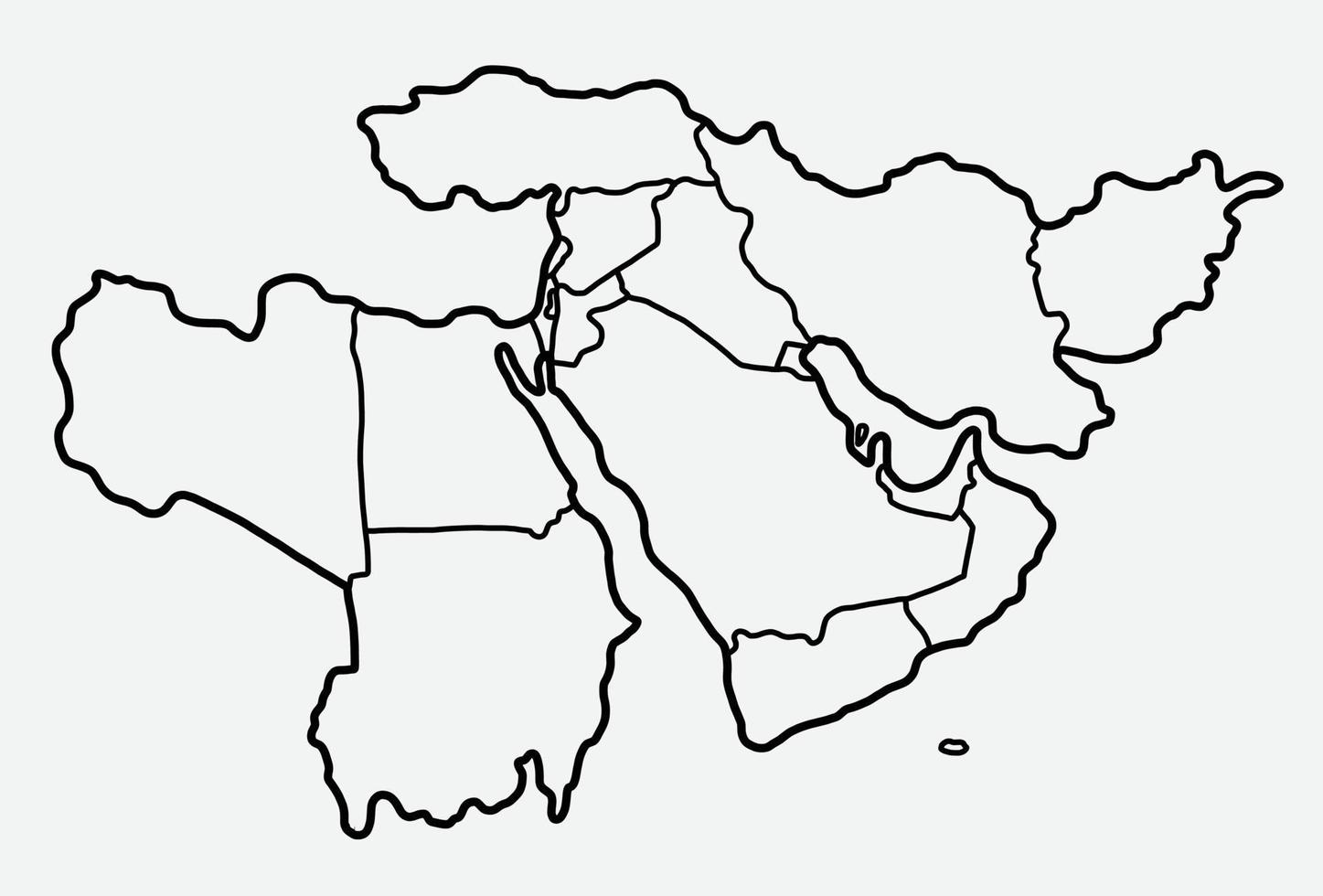 doodle dessin à main levée de la carte du moyen-orient. vecteur