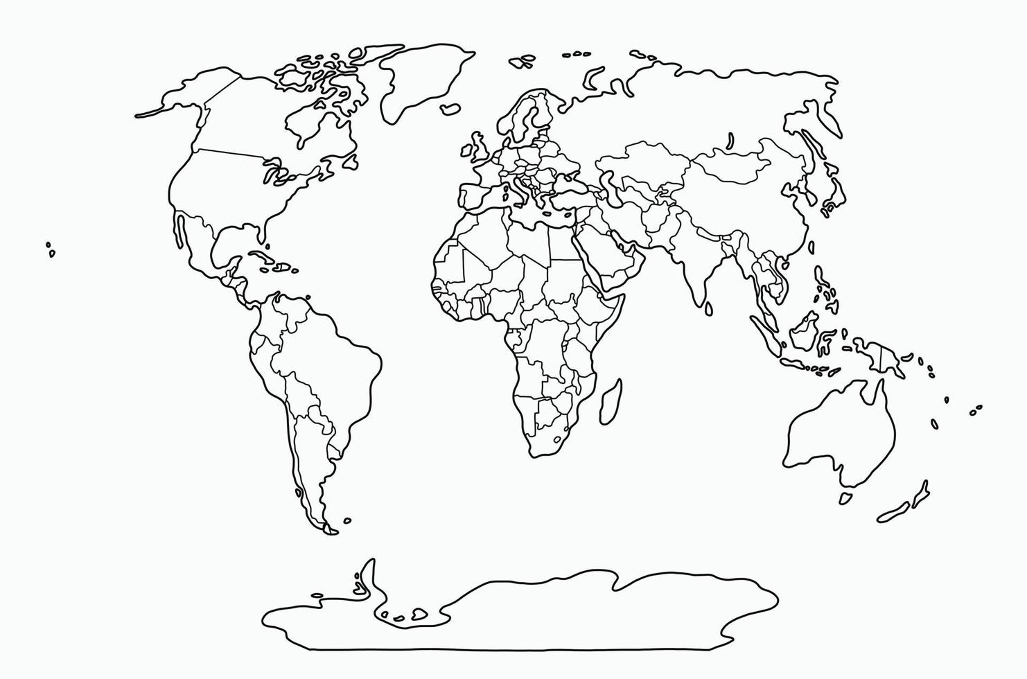 Doodle dessin à main levée de la carte du monde. vecteur