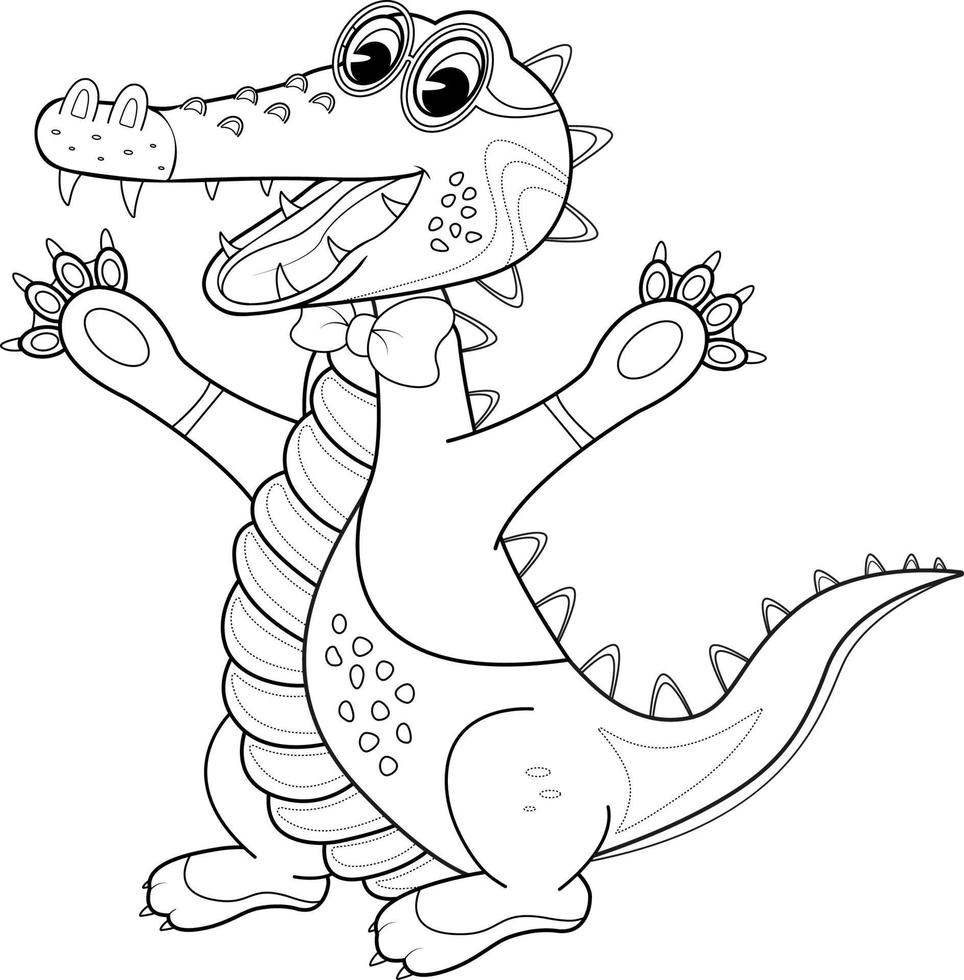 coloriage pour enfants. crocodile joyeux dans une veste vecteur