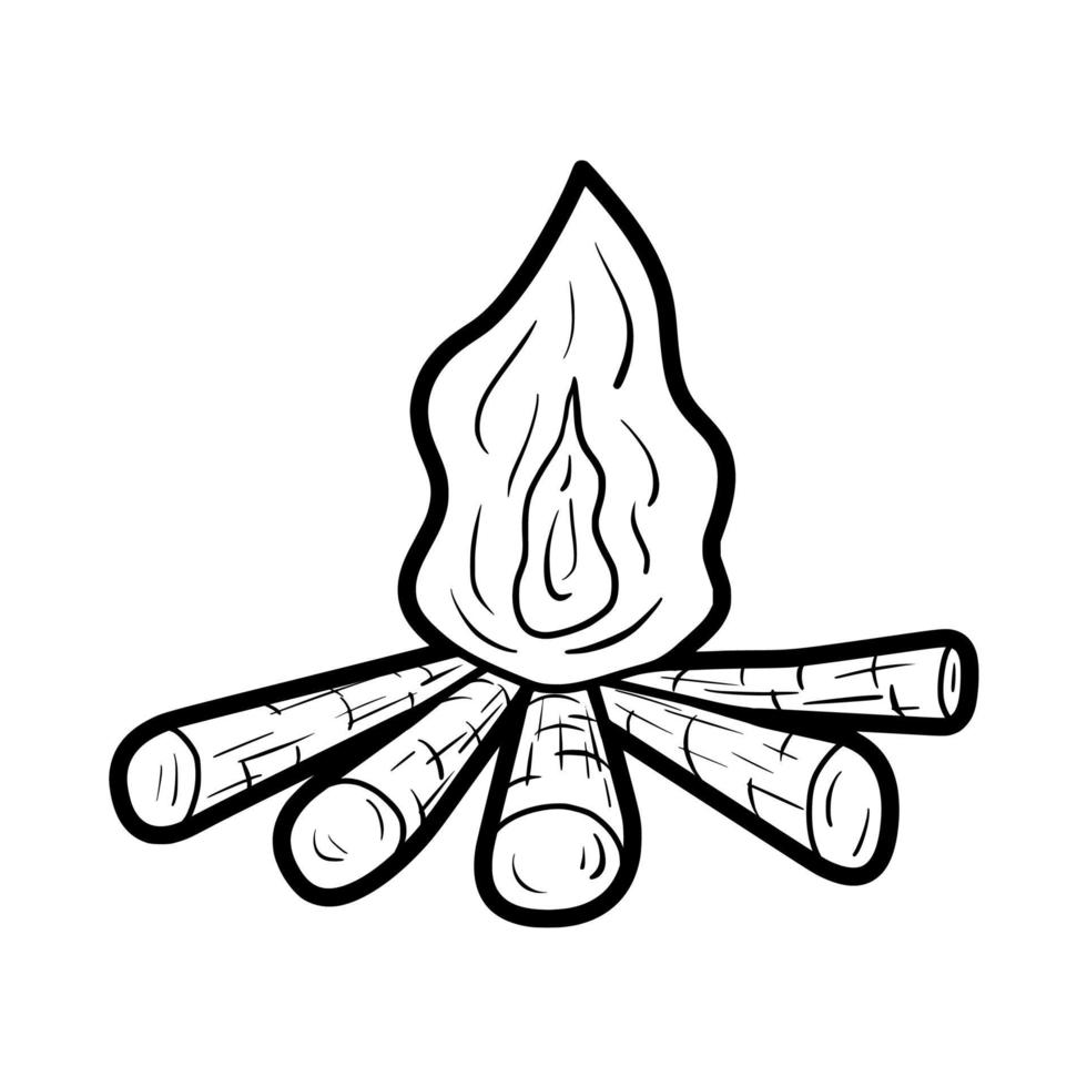 icône de vecteur de contour dessiné à la main de feu de camp en bois simple