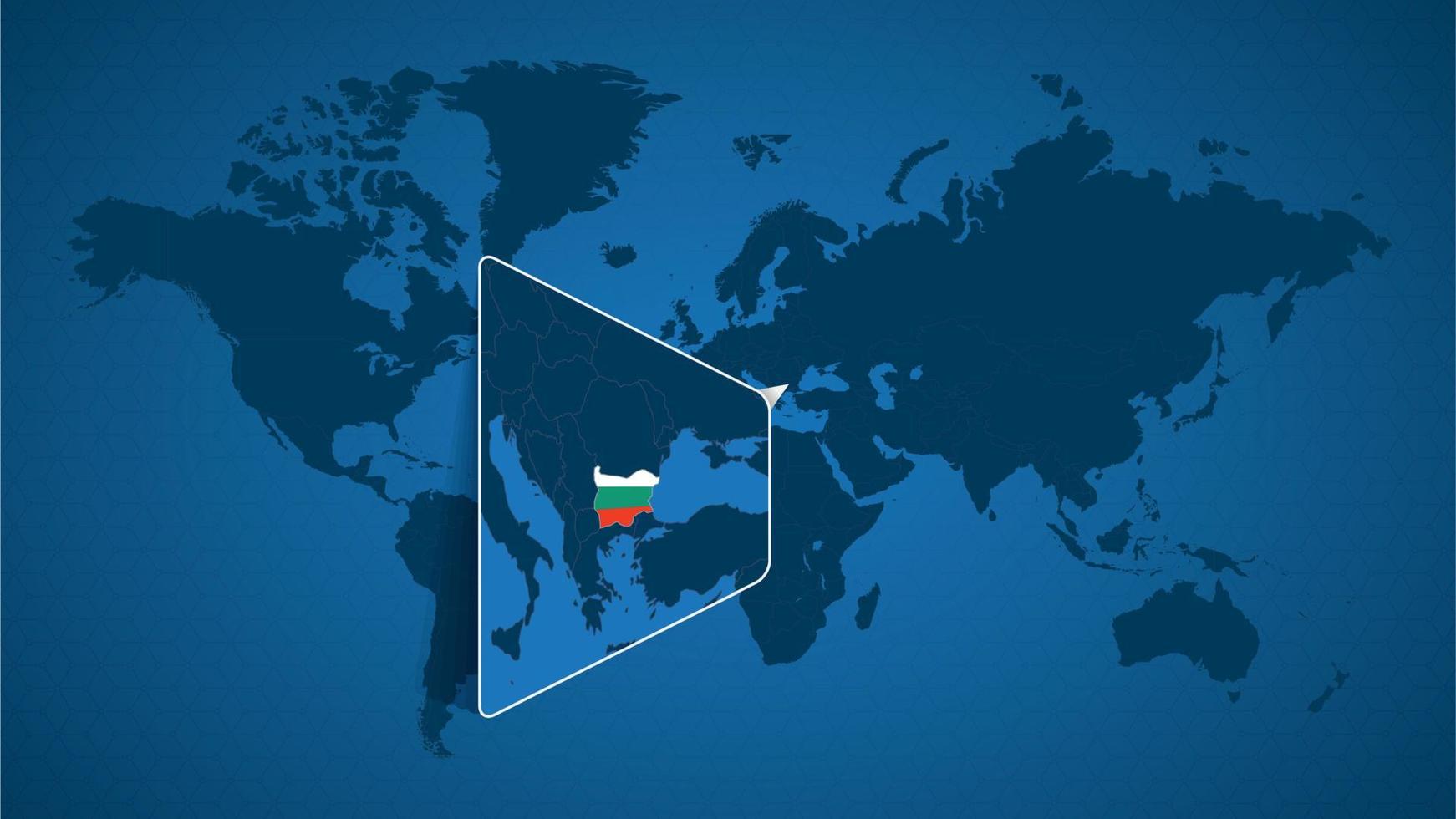 carte du monde détaillée avec carte agrandie épinglée de la bulgarie et des pays voisins. vecteur