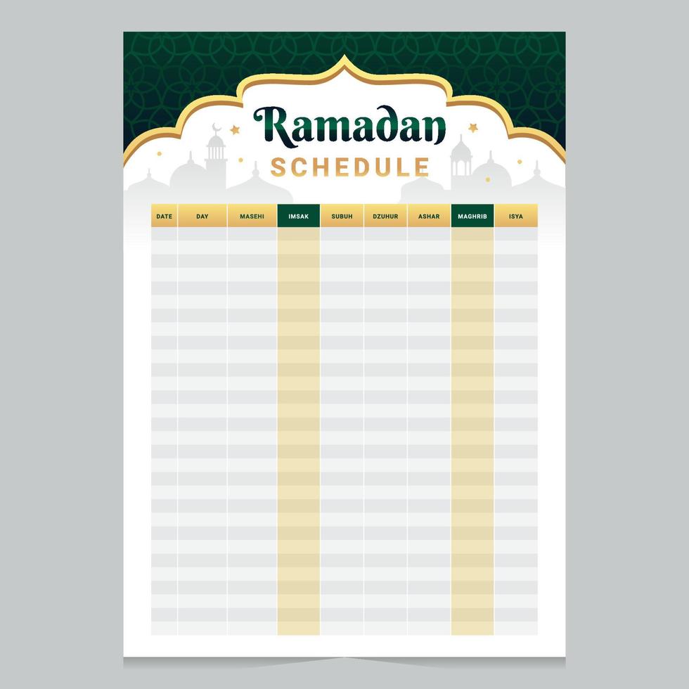 modèle imprimable de calendrier du ramadan vecteur
