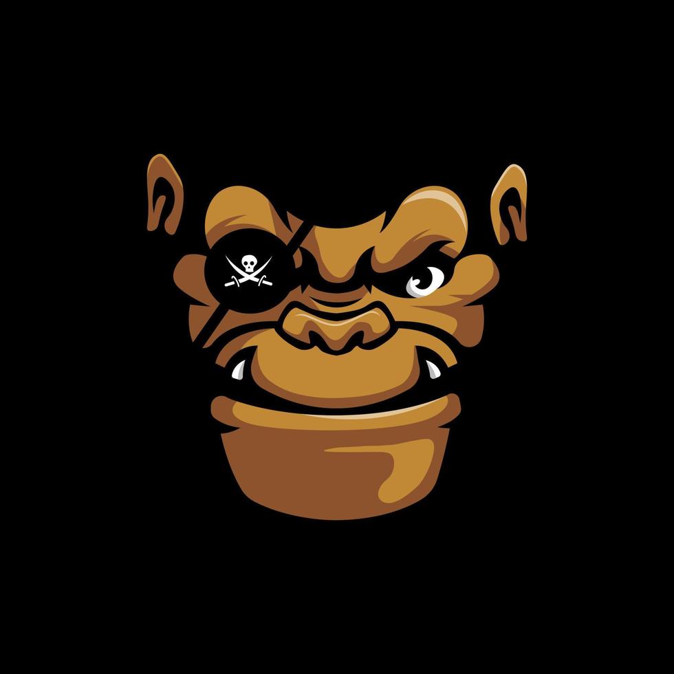 illustration du visage de pirate de gorille, création de logo de mascotte pour l'équipe sportive, esport, jeux, etc. vecteur