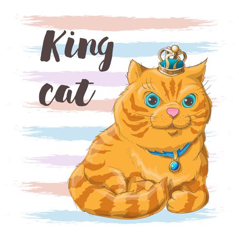 Illustration d&#39;un chat dans une couronne sur sa tête. Imprimé pour les vêtements ou la chambre des enfants vecteur