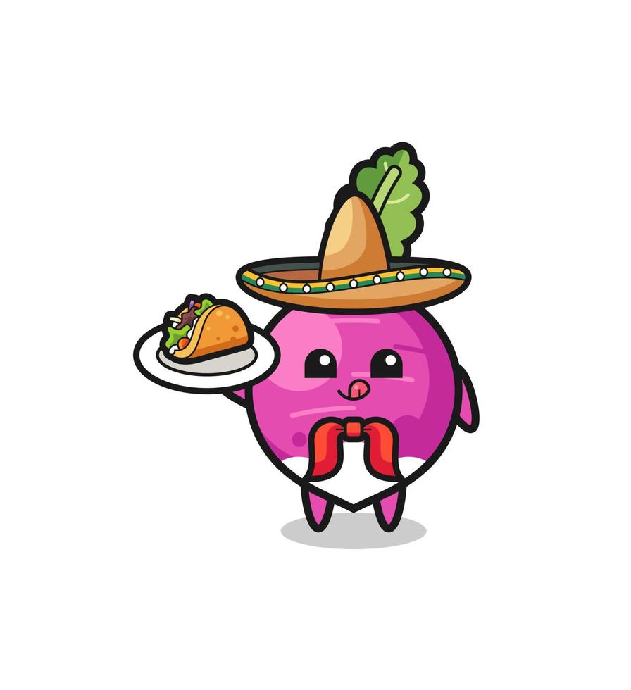 mascotte de chef mexicain de navet tenant un taco vecteur