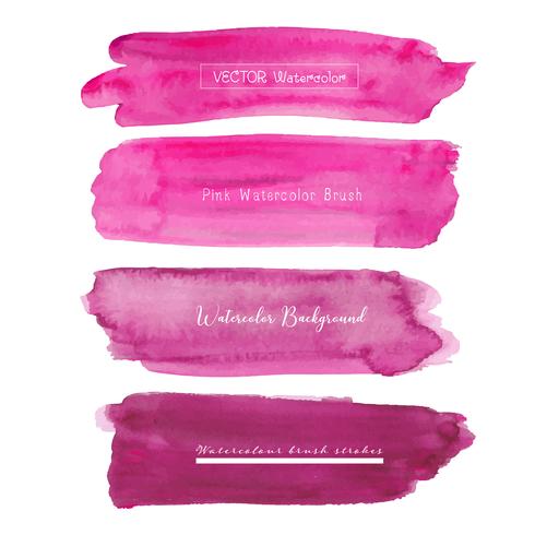 Ensemble de fond aquarelle rose, logo de trait de pinceau, illustration vectorielle. vecteur