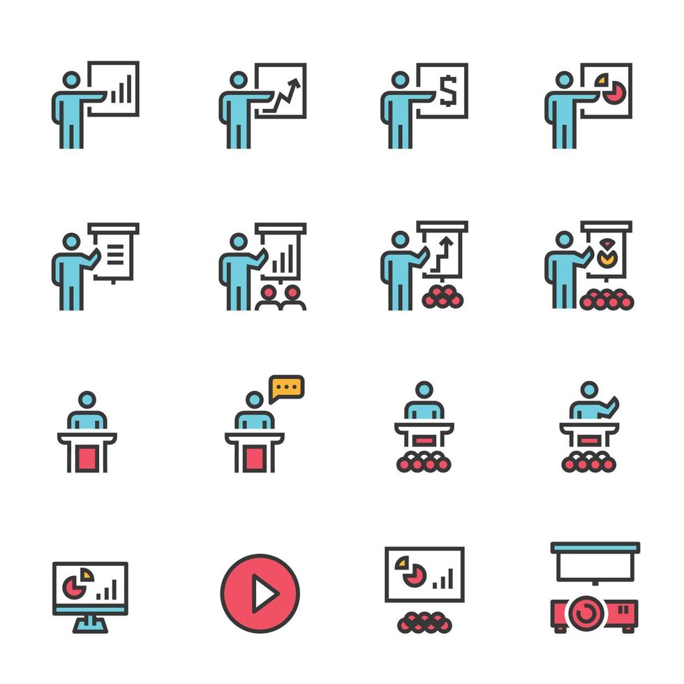 gens d'affaires équipe formation ligne icônes de couleur illustration vectorielle vecteur