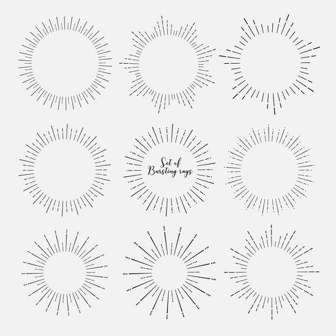 Ensemble de style sunburst isolé sur fond blanc, illustration vectorielle de rayons de rupture. vecteur