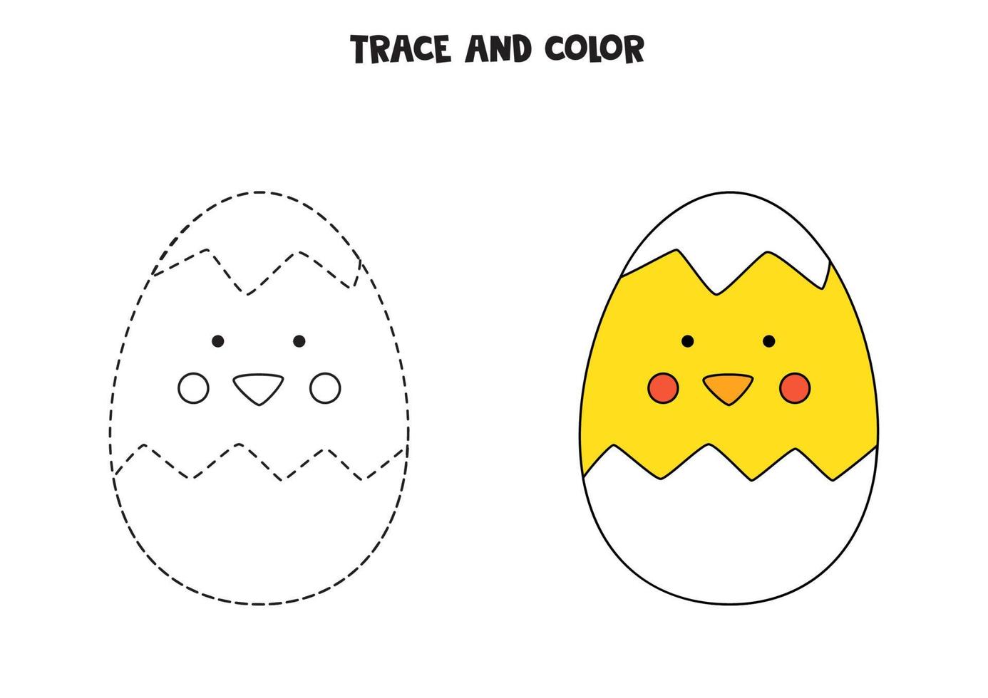 tracez et coloriez un bébé poulet mignon à partir d'un œuf. feuille de travail pour les enfants. vecteur