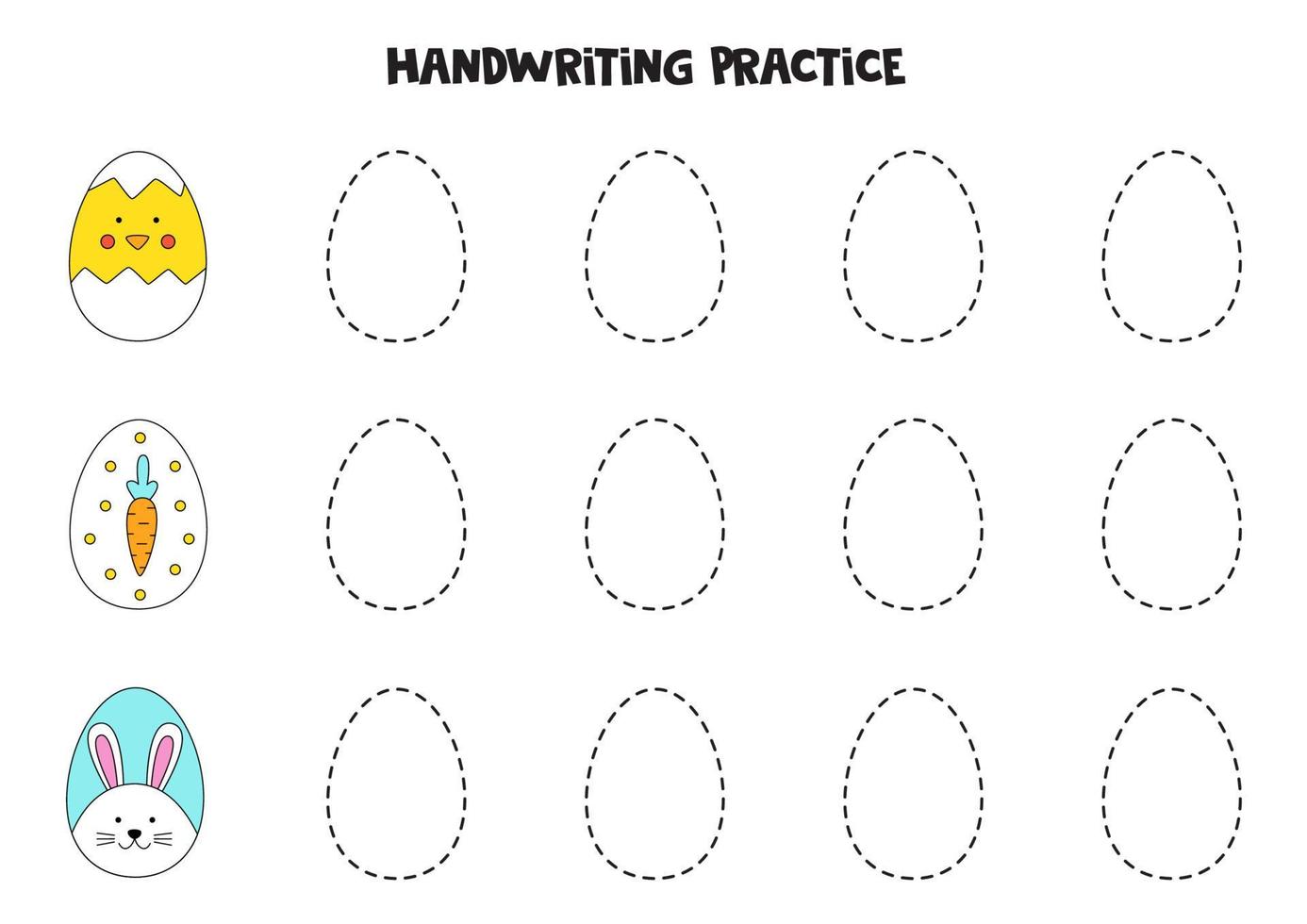 traçant les contours d'oeufs de pâques colorés mignons. pratique de l'écriture. vecteur