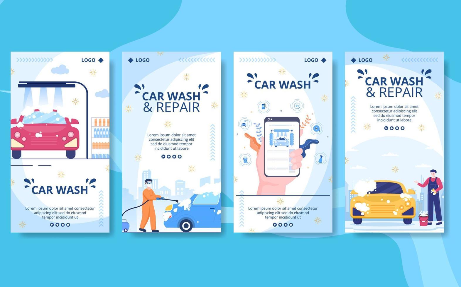 modèle d'histoires de service de lavage de voiture illustration de conception plate modifiable de fond carré adapté aux médias sociaux ou aux publicités sur le web vecteur