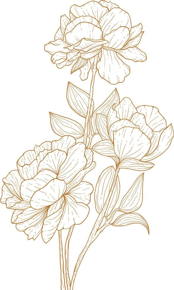 fleur lineart dans un style vintage et élégant vecteur