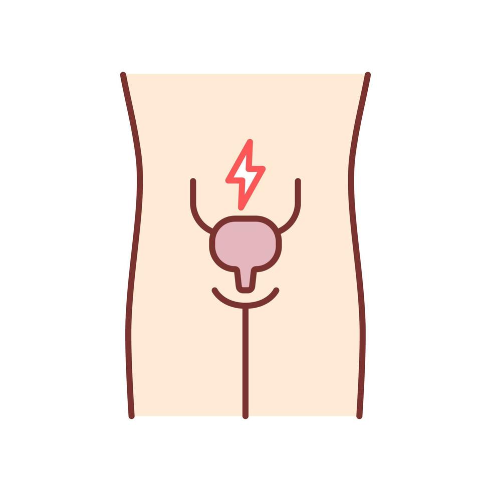 icône de couleur de vessie malade. organe humain douloureux. cystite. la maladie des gens. système urinaire malsain. partie du corps interne malade. voies urinaires douloureuses. illustration vectorielle isolée vecteur