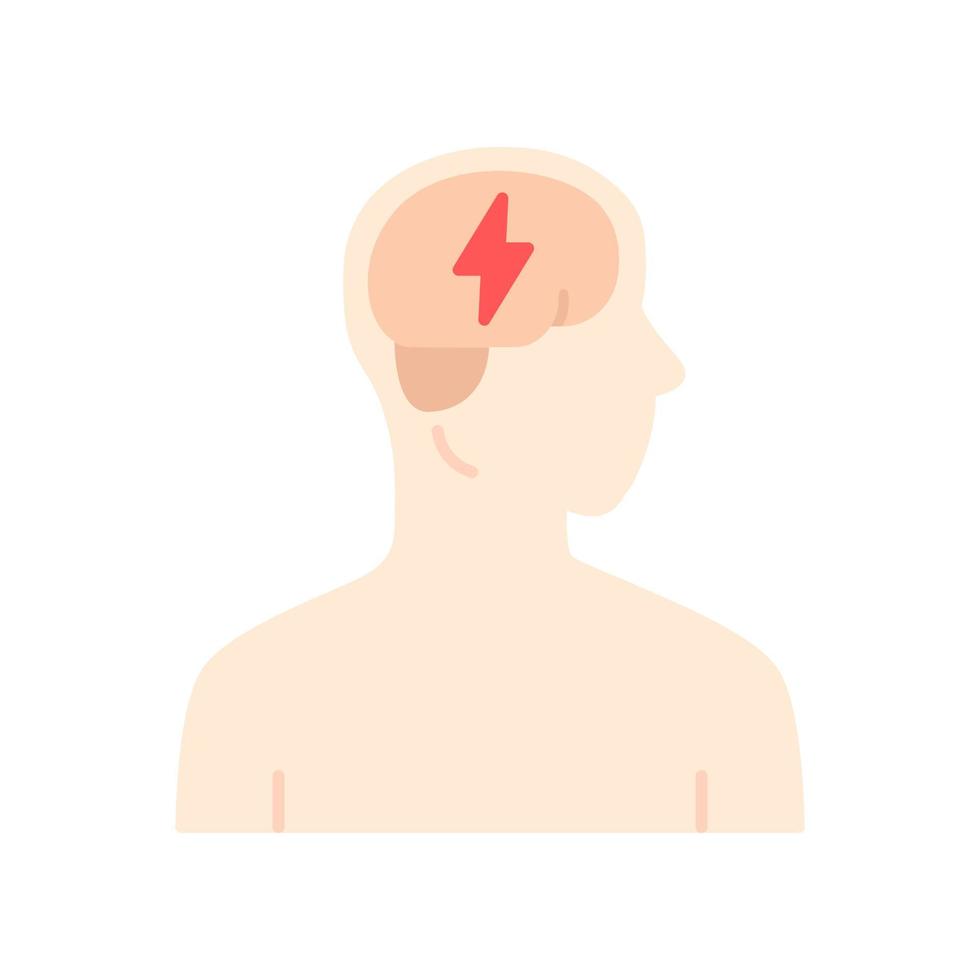 icône de couleur d'ombre portée du design plat du cerveau malade. démence, accident vasculaire cérébral. organe humain douloureux. système nerveux malsain. partie du corps interne malade. santé mentale. illustration vectorielle silhouette vecteur