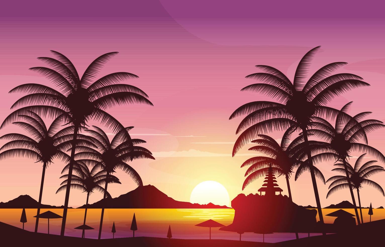 beau coucher de soleil tanah lot plage bali falaise paysage vue illustration vecteur