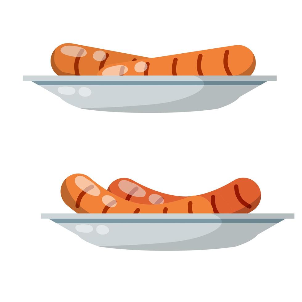 saucisse au ketchup et à la moutarde. hot-dog et élément de cuisine. illustration plate de dessin animé. ensemble de nourriture à base de viande avec sauce. vecteur