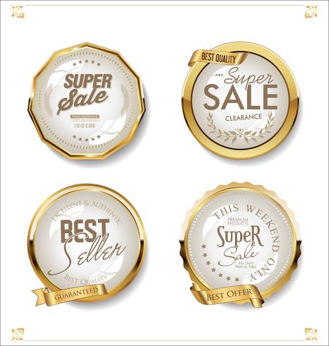 Collection de badges et étiquettes Golden retro sale vecteur